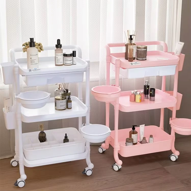 Salon Tools Hairdressing Hand Cart With Wheel Metal Beauty Salon Trolley