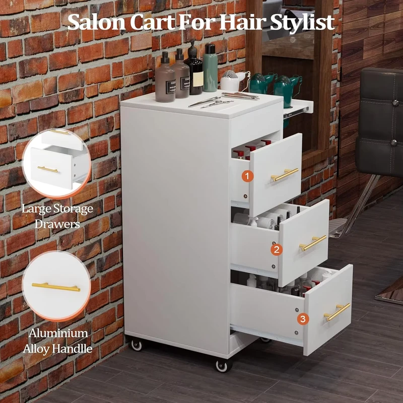 Salon Trolley Cart with Wheels Wooden Hair Storage Cabinet