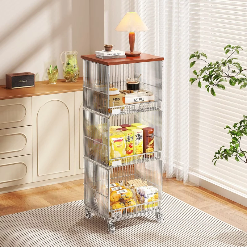 Second hand Floor standing Multi layer Fruit Sundries Storage Basket Living Room Movable Shelf Wheels Household Snacks Trolley