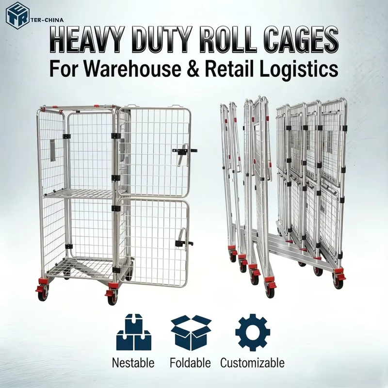 Security Roll Cage Container with Roof and Padlockable Doors for Secure Shipping Anti-Theft Protection Logistics Trolley
