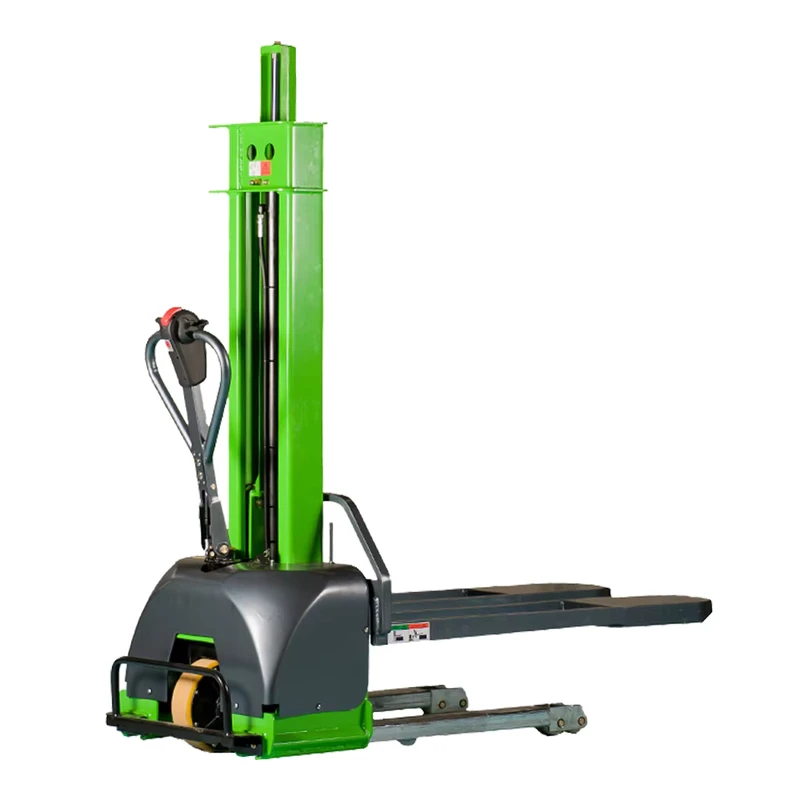 Self Loading Lifting Portable Forklift Semi Self Stacker Electric Pallet Truck 1150mm Fork Length Non Marking Tires