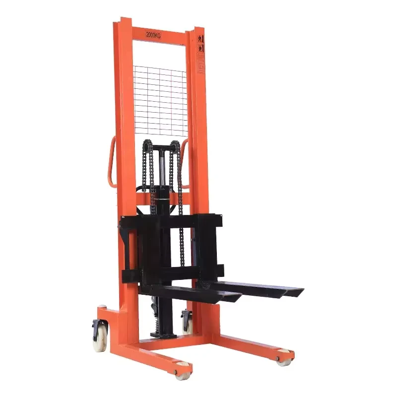 Self Loading Manual Hydraulic Stacker Hand Pallet Forklift Warehouse Material Handling Equipment Portable Industrial Lift Fork