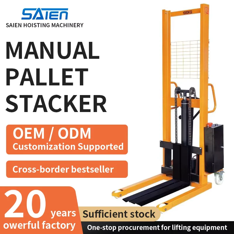 Self Loading Manual Hydraulic Stacker Portable Hand Pallet Forklift for Truck Loading and Warehouse Material Transport Machine