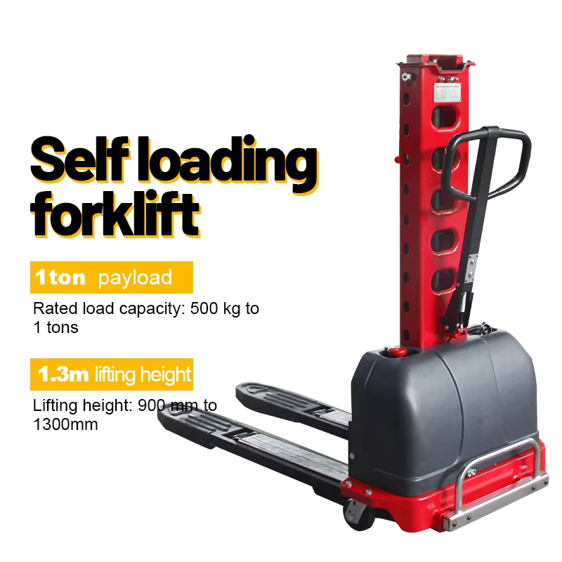 Self Loading Stacker Portable Lift Truck 0.5 Ton Electric Self Lifting Forklift Stacker Crane Lead Acid Battery