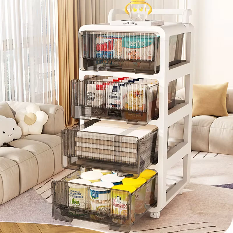 Sesame Home Use Trolley With Drawer Plastic Drawer Type Cabinet Household Cart With Transparent Drawer Food Medicine Trolley
