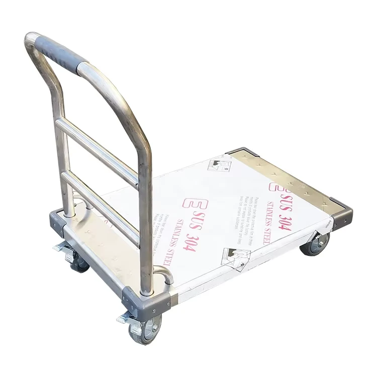 Shandong Guanbai Heavy Duty Stainless Steel Hand Push Foldable Serving Trolley Cart for Warehouse Hotel Restaurant with Wheels