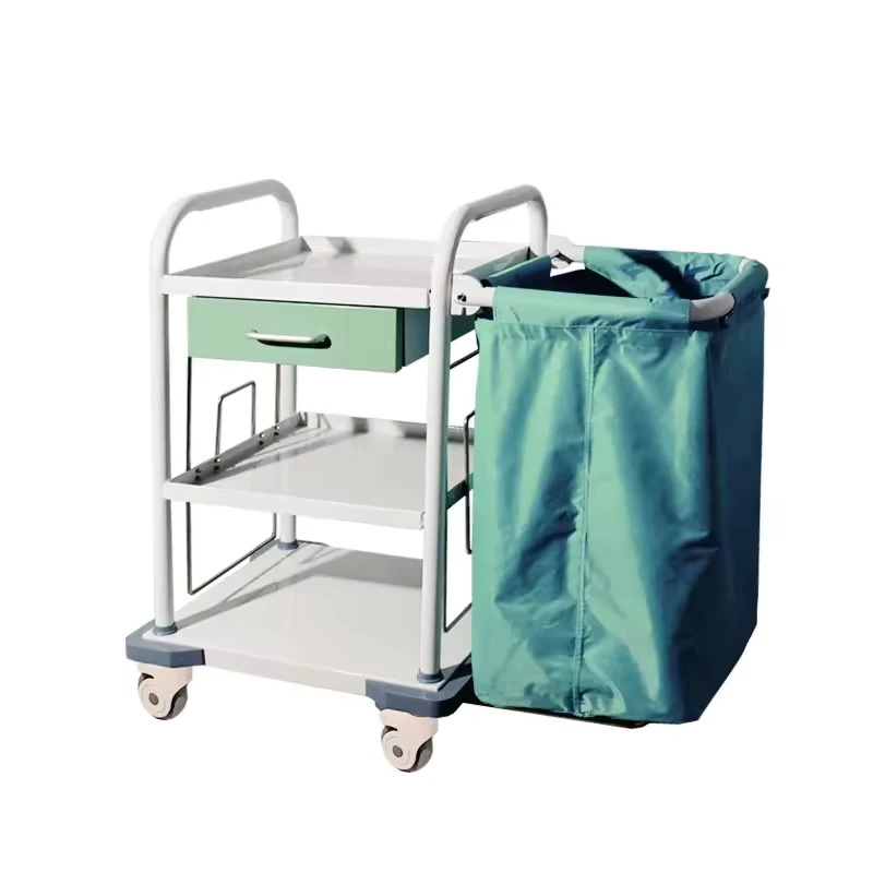 Shiye Modern Stainless Steel Linen Hospital Laundry Trolley 4 Castors 1 Drawer Durable Multi Function Noise Free Easy Clean