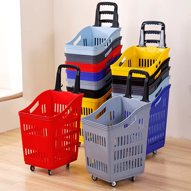 Shopping Cart Grocery Utility Cart Rolling Basket Laundry Trolley Utility Carts Shopping Cart with Wheel