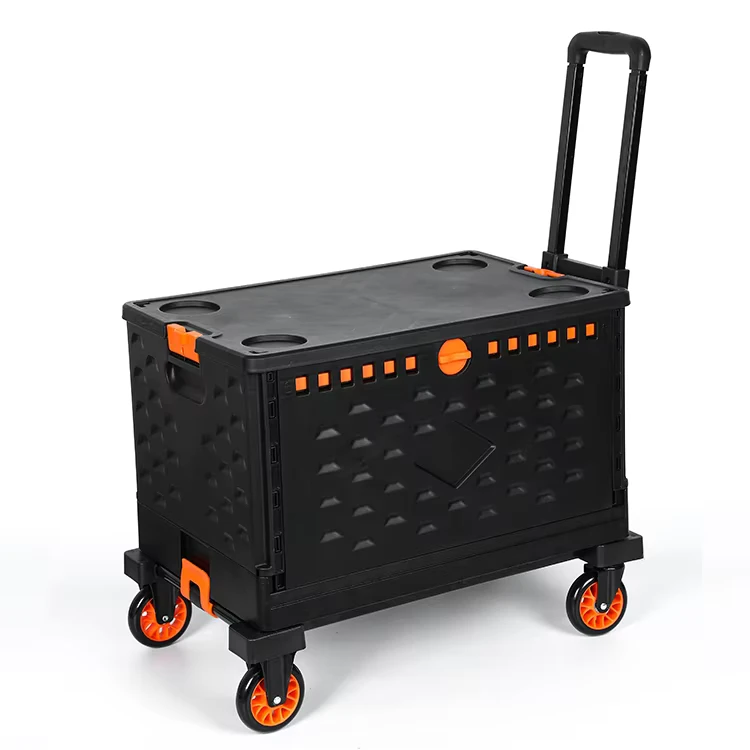 Shopping Cart Storage Trolley Tabletop Use Luggage Foldable Cart with Wheels Lightweight 2 Wheels Plastic for Moving Travel 90mm