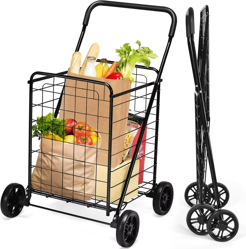 Shopping Cart for Groceries Heavy Duty Shopping Trolley Portable Collapsible Grocery Cart Light Duty Foldable Utility Cart