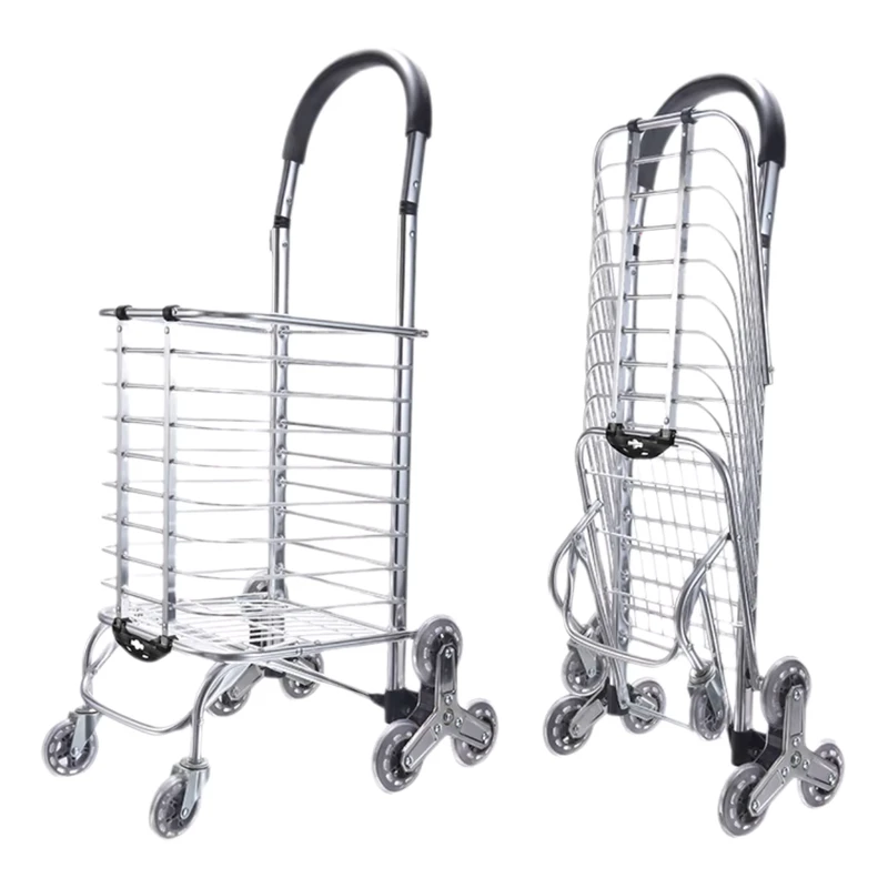 Shopping Trolley 8 Wheel Stair Climbing Utility Push Cart Folding Large Aluminum Alloy Frame OEM Storage & Tools