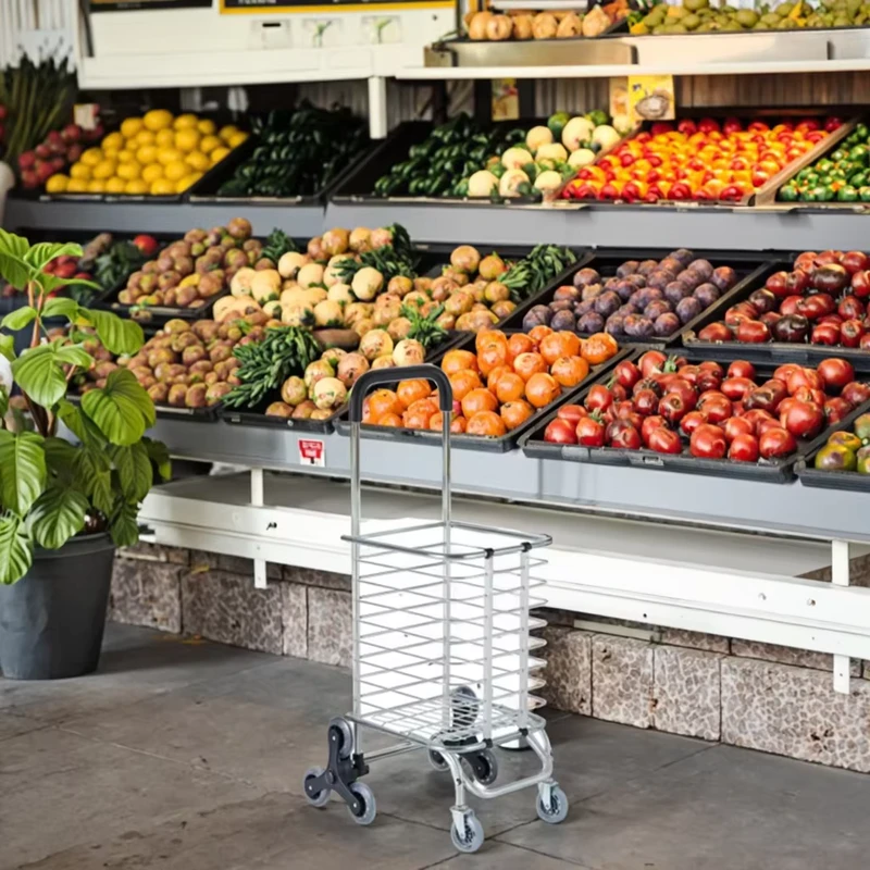 Shopping Trolley Foldable 8 Wheel Portable Large Capacity Shopping Cart Trolley for Supermarket