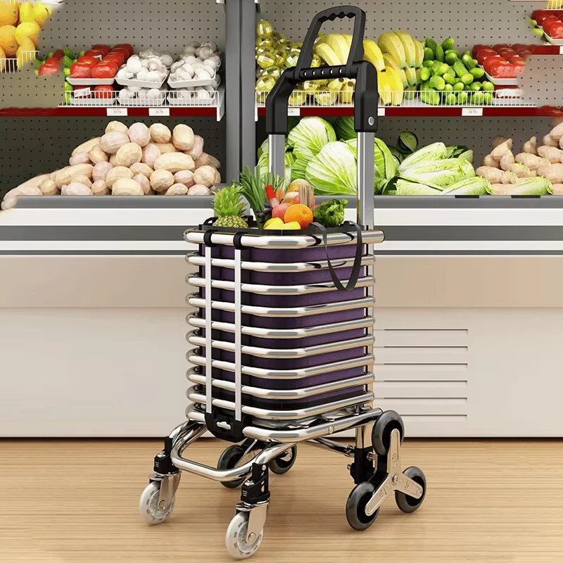 Shopping Trolley Small Size Foldable Four wheel Portable Large Capacity Shopping Cart Trolley for Supermarket