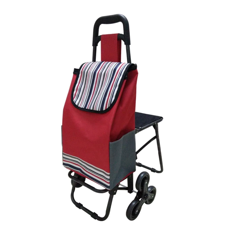 Shopping Trolley With 6 Wheels With Chair Small Load Weight Newest Steel Tube Design Customized Pattern Aluminum Light