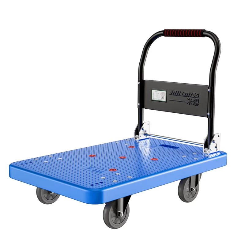 Silent Black 72*48cm 200kg Load Capacity Four Wheel TPR PVC Wheels Foldable Heavy Duty Industrial Plastic Hand Cart Trolley