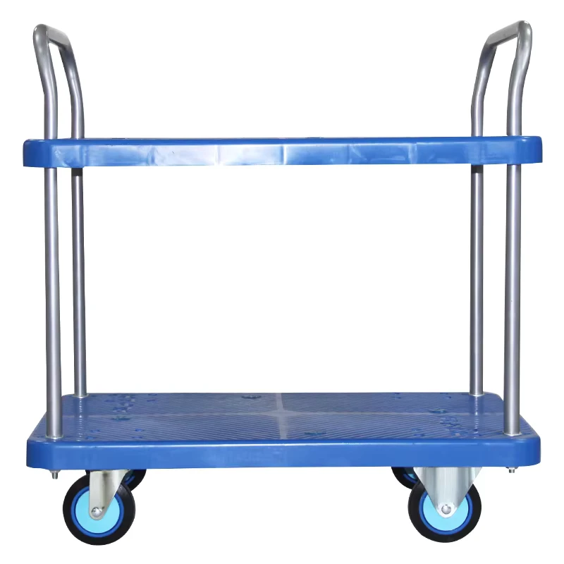 Silent Casters High Load Bearing Hand Cart Plastic Food Trolley with Plastic Double Layer Trolley 150kg