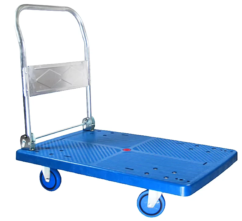 Silent Four Wheel Heavy Duty Platform Trolley 400kg Capacity Blue Plastic 900x600mm Hand Cart for Warehouse Shopping Tools