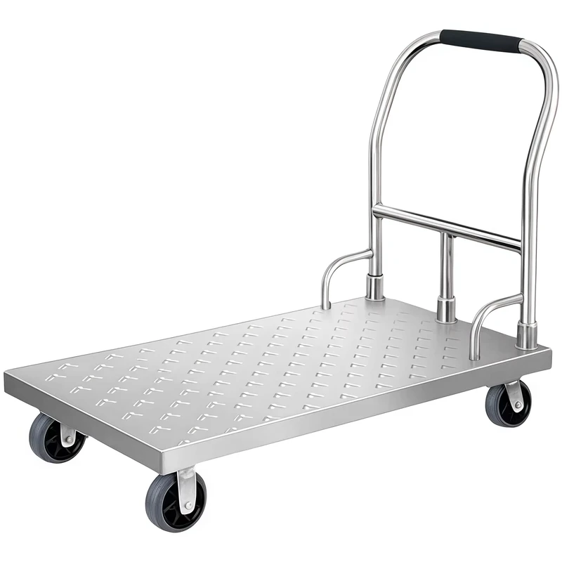 Silent Stainless Steel Folding Trolley Truck with Platform Household Flatbed Car for Industrial and Shopping Storage Usage