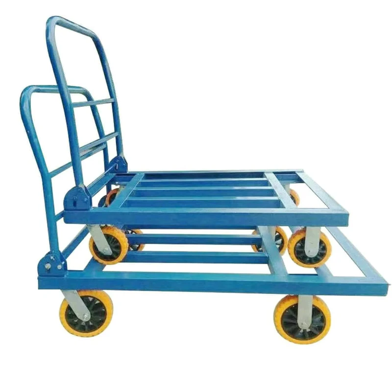 Silent Steel Frame Flatbed Cart with Folding Platform Hand-Pulled Angle Iron Roll Container for Tools Shopping OEM Customizable