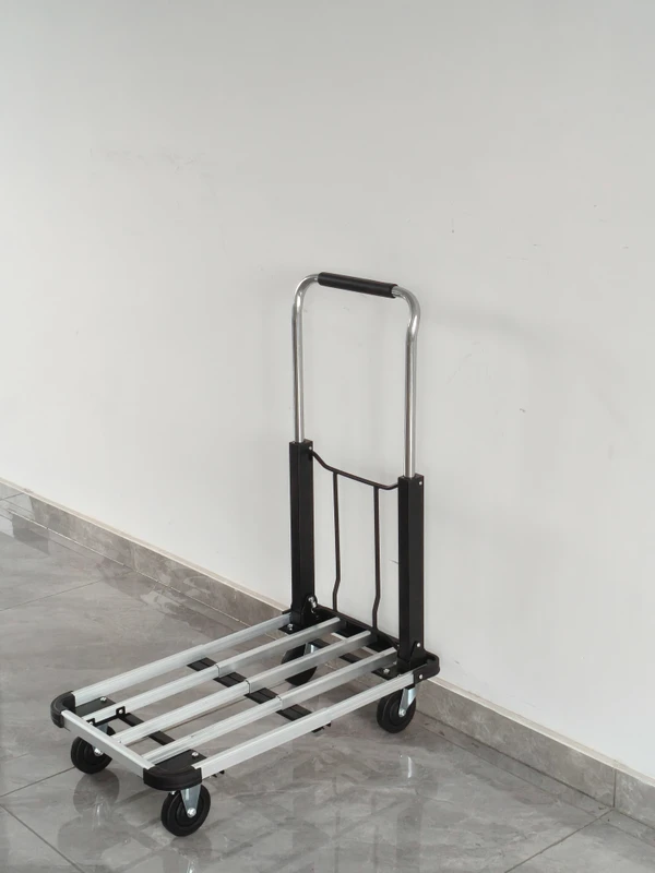 Silver Black Folding Aluminum Hand Trolley ideal for Household Use