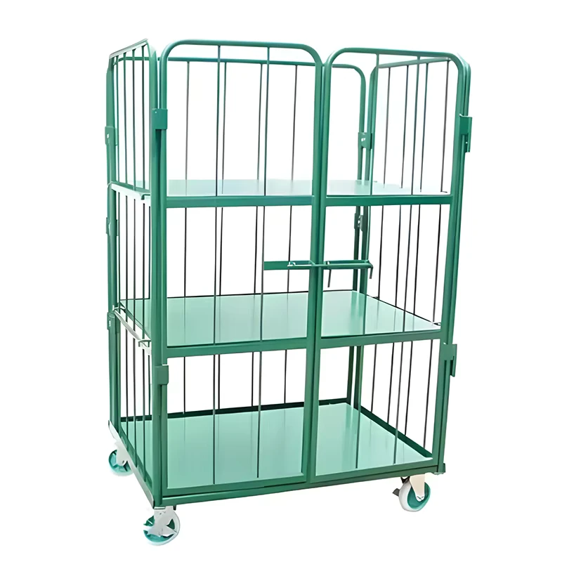 Silver White Powder Coated Galvanized Steel Furniture Trolley 500kg Capacity Foldable Logistics Standard Roll Container