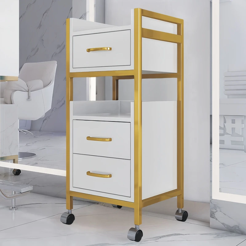 Simple Barber Shop Furniture Salon Tool Beauty Hair Salon Side Trolley with Wheels and Drawers