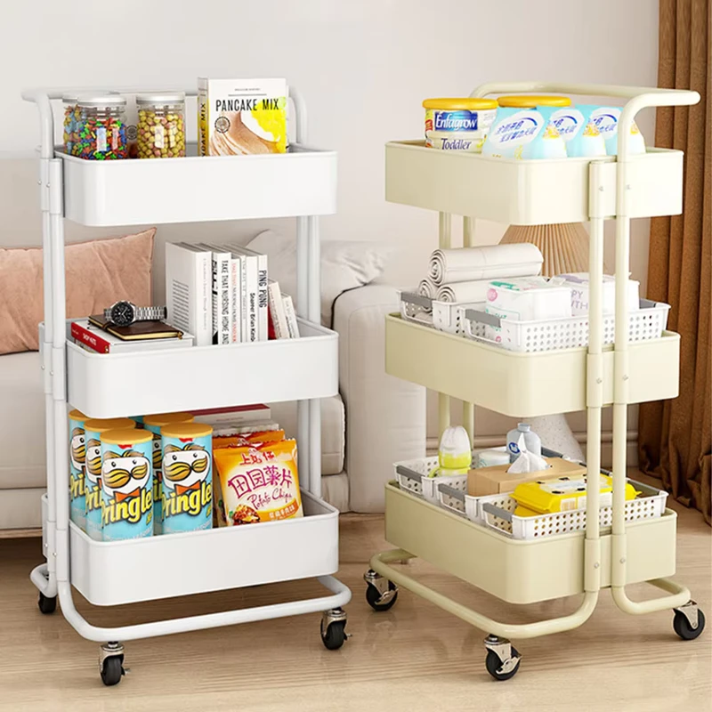 Simple Style 3 Tier Household Storage Kitchen Bathroom Trolley Storage Cart Rack With 4 Wheels
