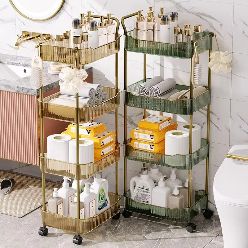 Slim Kitchen Storage Cart Rolling Narrow Trolley 4 Tier Trolleys with Wheels Steering Rack