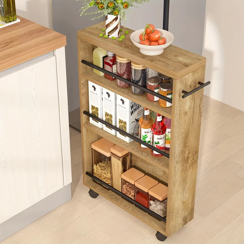 Slim Storage Cart with 4 Tier Slide Out Shelves Rolling Narrow Utility Cart on Wheels for Small Spaces with Handle