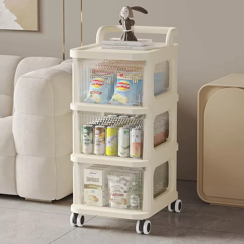 Small Double Tiered Removable Floor standing Trolley Storage Rack Kitchen Snacks Mobile Multi tiered Handcart for Bathroom Use