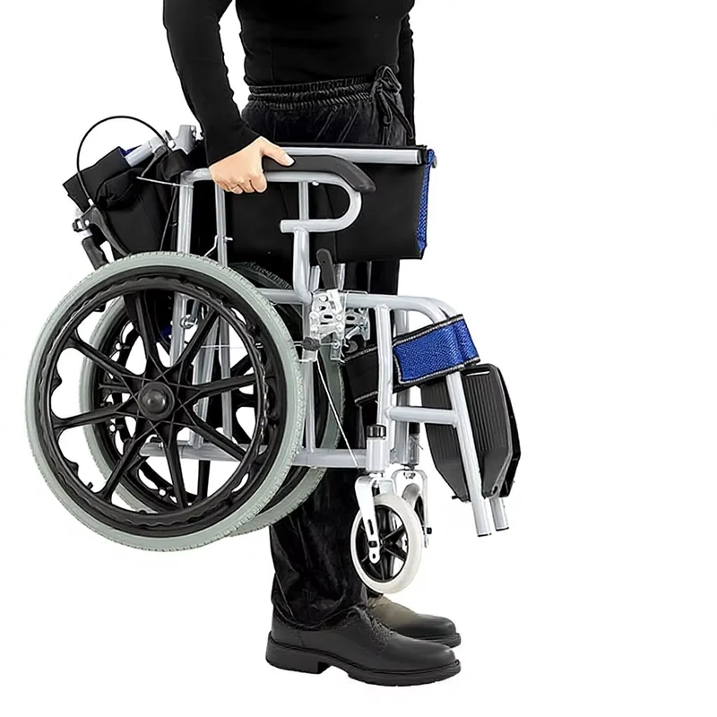 Small Folding Lightweight Portable Wheelchair with 16 20 Inch Wheels for Elderly and Handicapped Trolley Travel