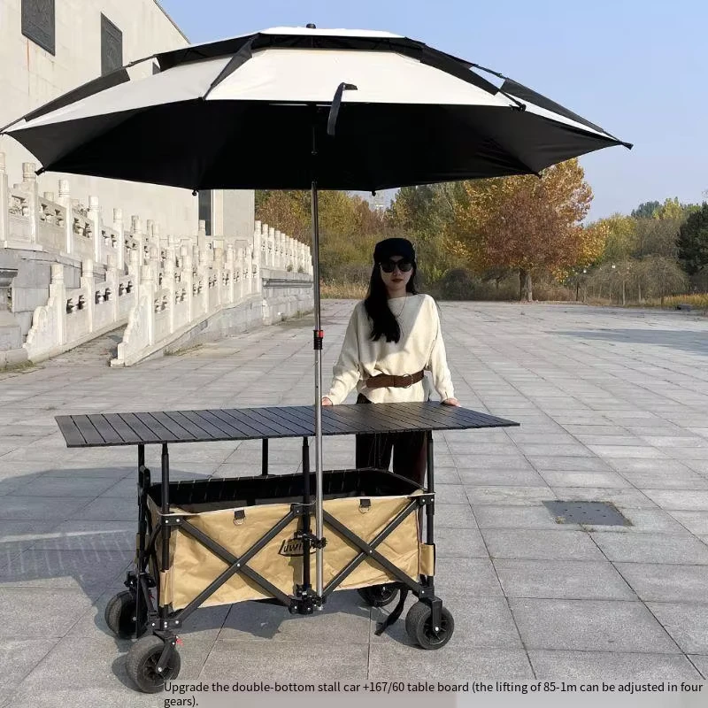 Small Folding Wagon Stall Cart Large Table Awning Lifted Metal Four-Wheel 110x60x60cm Night Market