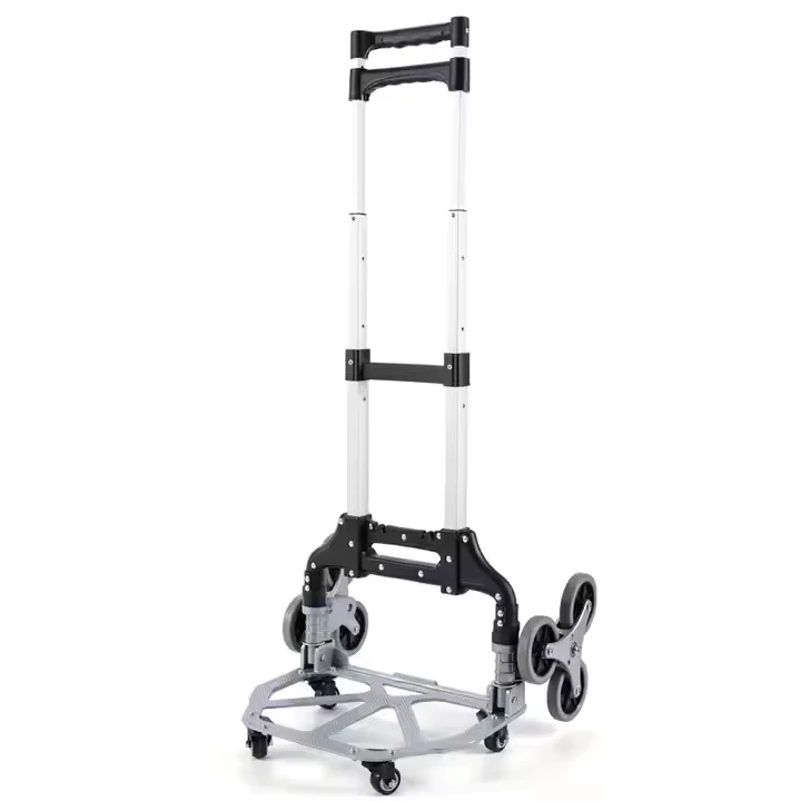 Small Household Four Wheel Aluminum Alloy Folding Hand Truck Portable Pull Cart Platform Climbing Stairs OEM Cargo Transport