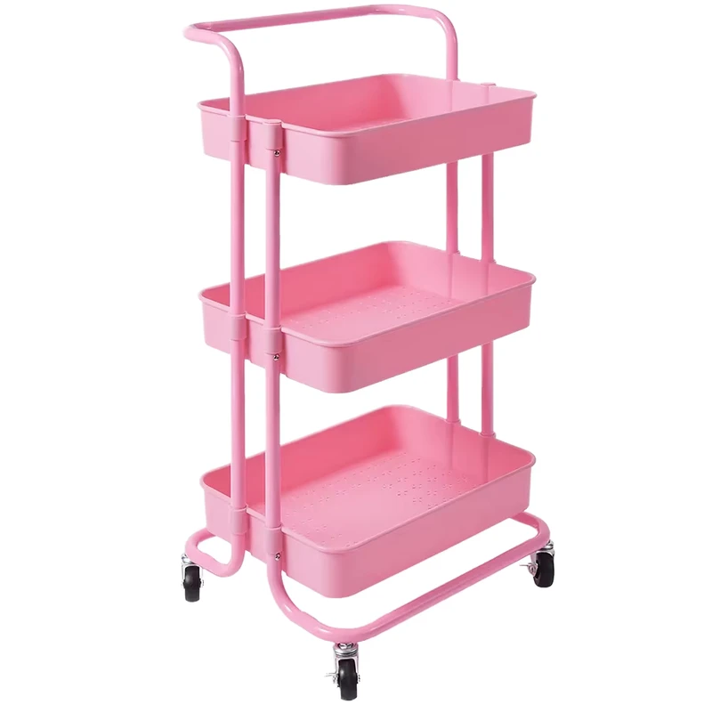 Small Multi Layer Steel Storage Rack with Wheels Household Floor to Floor Cart for Kitchen & Bathroom Standing Food Rack