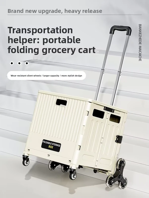 Small Portable Folding Shopping Cart Stainless Steel Aluminum Alloy Pull Along Design for Climbing Stairs for Grocery Picnic