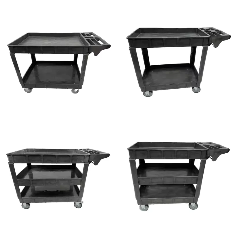 Small Size Black Two Tub Shelf Heavy Duty Utility Cart 40.7″ X 17.3″ X 33.5″ 250kgs Capacity Eco Friendly Material PP