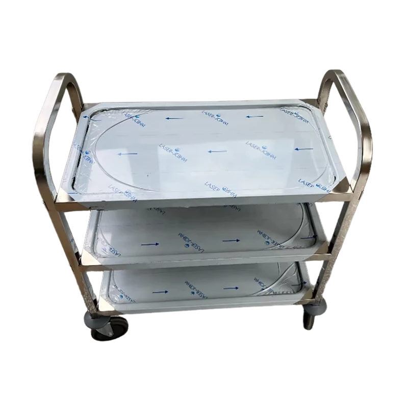 Small Size Stainless Steel 304/201 Manual Utility Cart 4″ Castors Food Medical Service Trolley for Hotels Restaurants