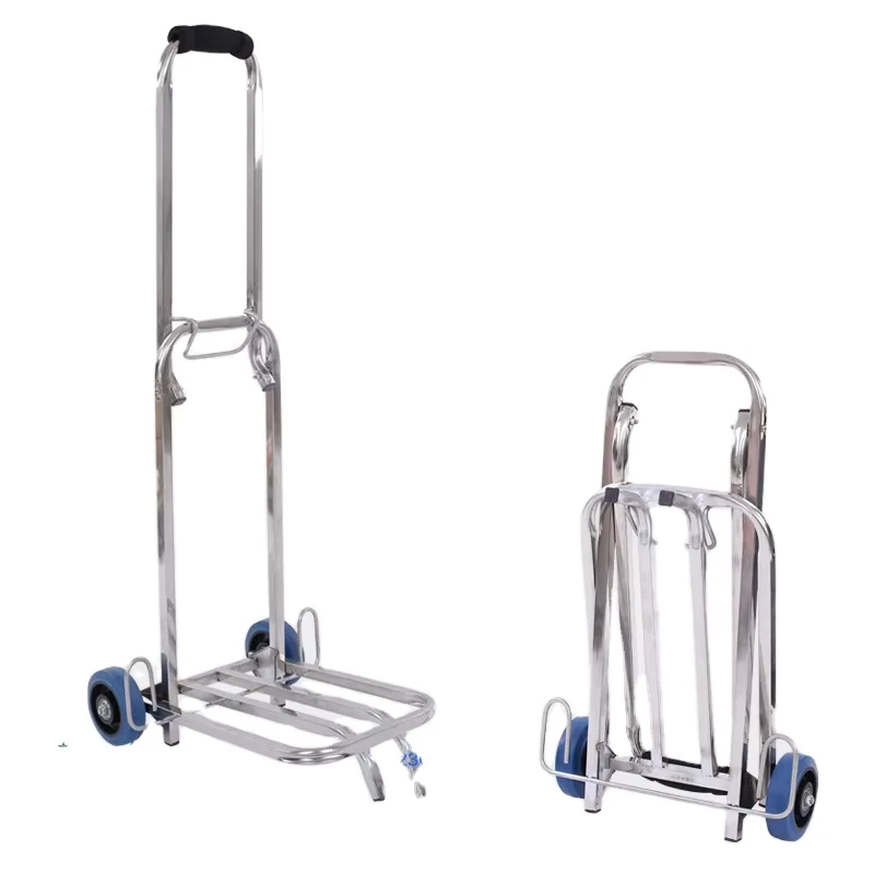 Small Size Two Wheels Load 75kg Stainless Steel Heavy Duty Hand Trolley Truck Folding Cart for Moving Warehouse