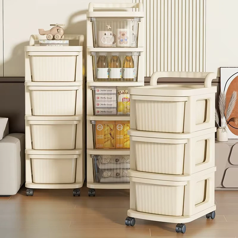 Small Trolley Snacks Cream Shelf Living Room Floor Standing Movable 2 Tier Toy Household Bedroom Storage Drawer Type Model 002