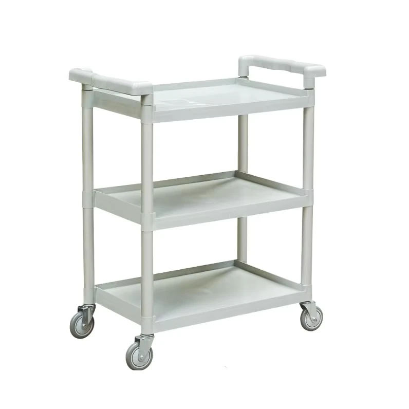 Small Utility Cart Service Cart 3 Shelves Grey PP Plastic Canteen Restaurant Service Trolley