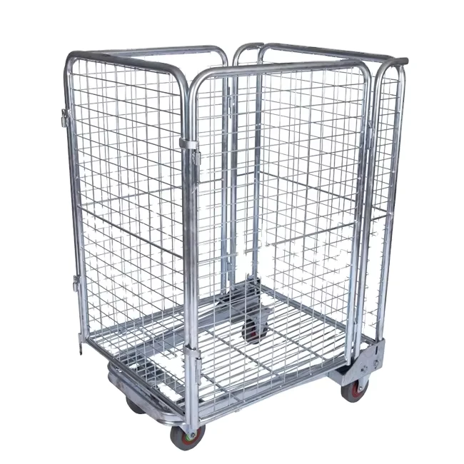 Small Wire Cage Low Height Steel Metal Wire Storage Roll Cage Trolley for Factories Warehouses Heavy Duty 400kg Capacity