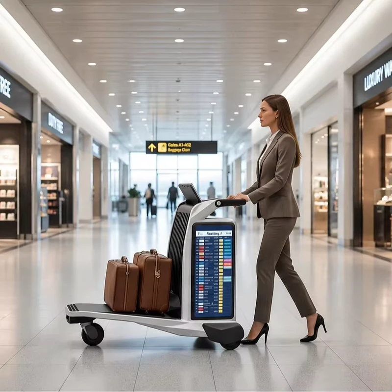 Smart Airport Trolley Equipped with a Triple screen Advertising Display (27/27/14 Inches)