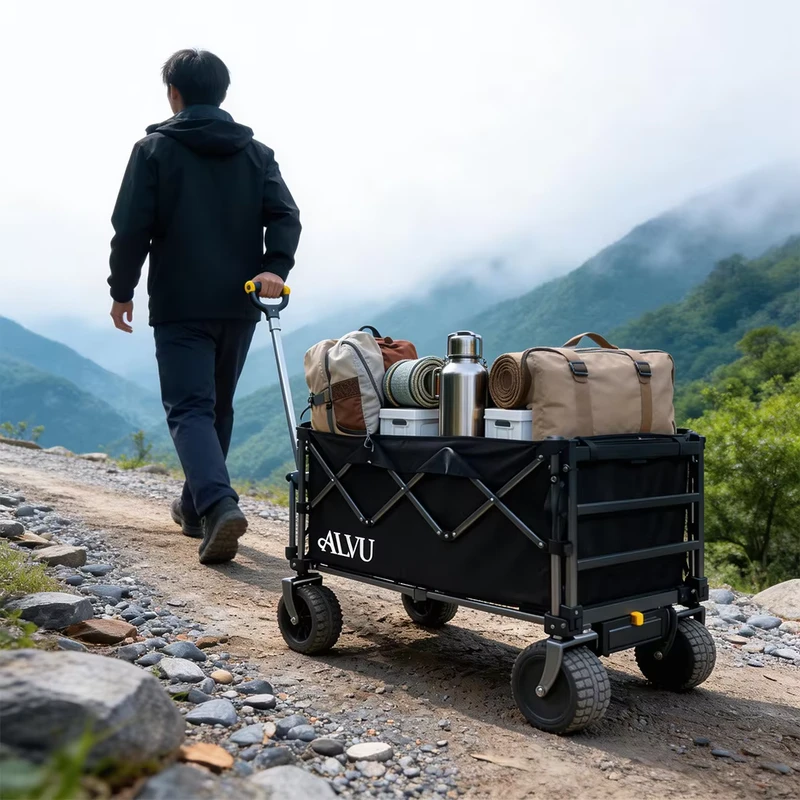Smart Controlled Electric Foldable Passenger Carrying Camping Cart Swivel Wheels Metal Construction Compact Outdoor