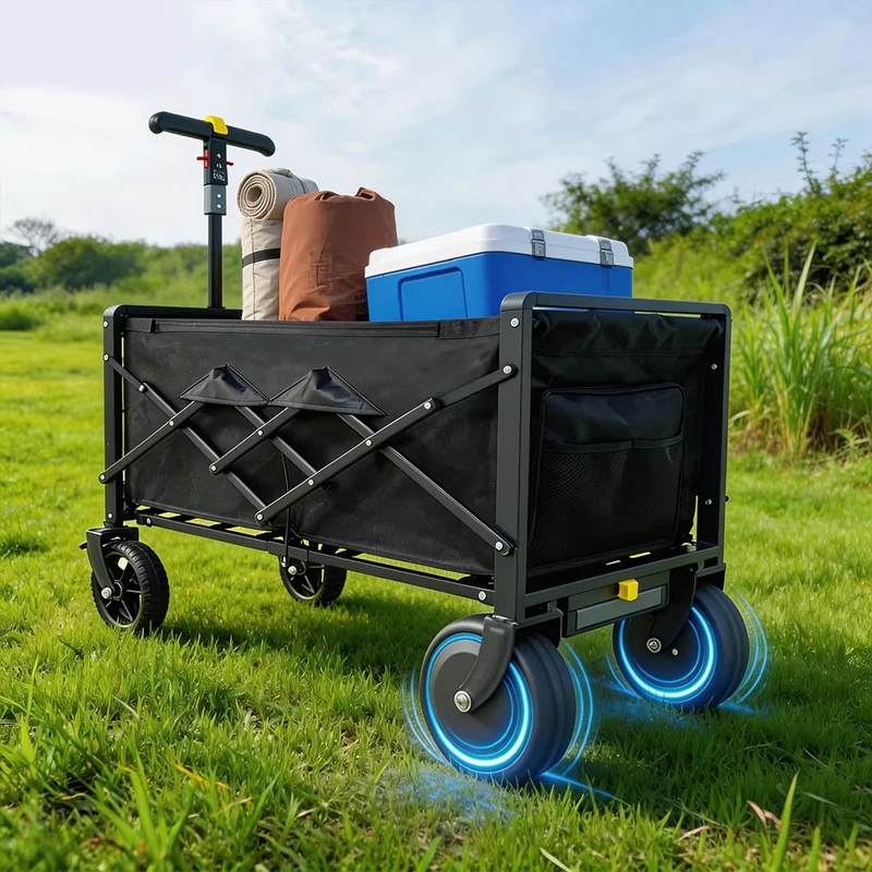 Smart Electric Camping Trailer Foldable Metal Swivel Wheel Outdoor Assisted Push Cart for Picnics Street Vending Travel
