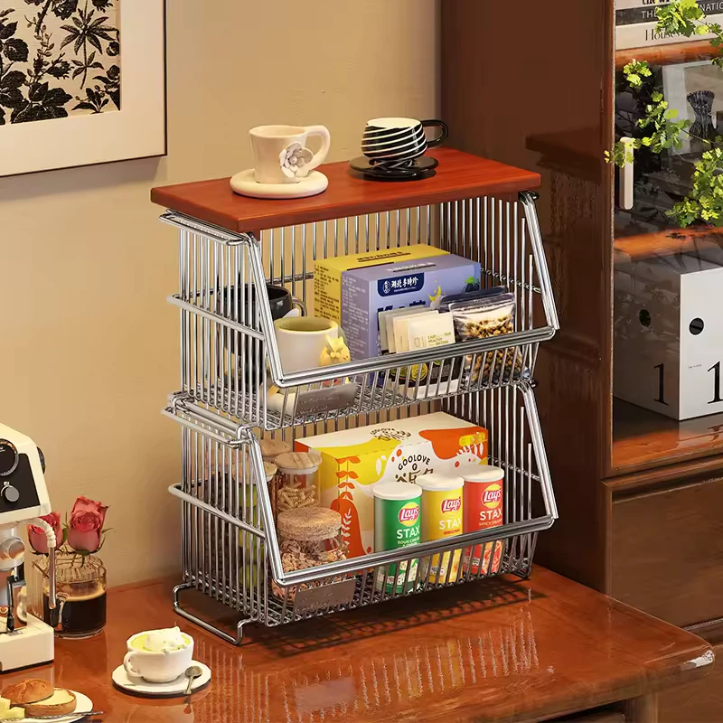 Snack Shelf Living Room High End Movable Small Trolley Floor Multi Layer 304 Stainless Steel Sundries Storage Basket China