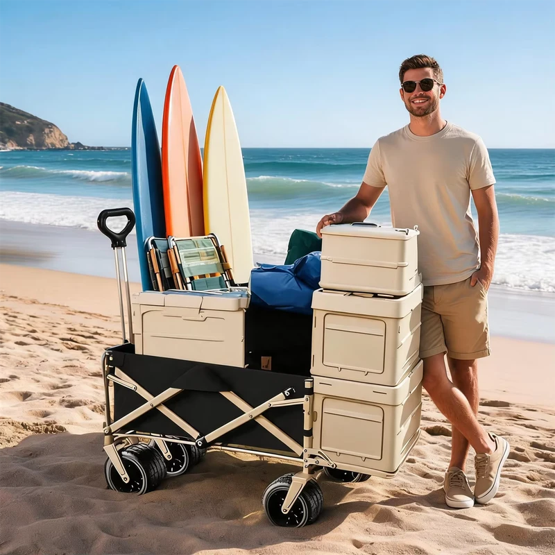 Source Factory 180L Canopy Edition Camping Wagon 10 Inch All Terrain Tank Wheels 12 Bearing Folding Utility Cart 40HQ Bulk Order