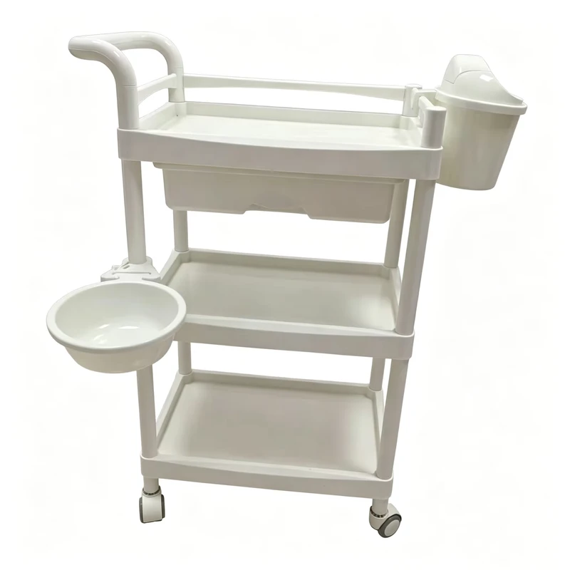 Spa Trolley Beauty Salon Furniture Plastic with Wheels White Salon Trolley Cart With Drawer Salon Hairdresser Storage Trolley