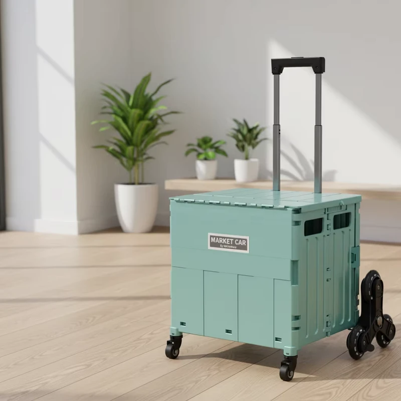 Space Saving Foldable Food Container 8 Climbing Wheels PP Trolley 45L Capacity Eco Friendly Easy Cleaning for Grocery