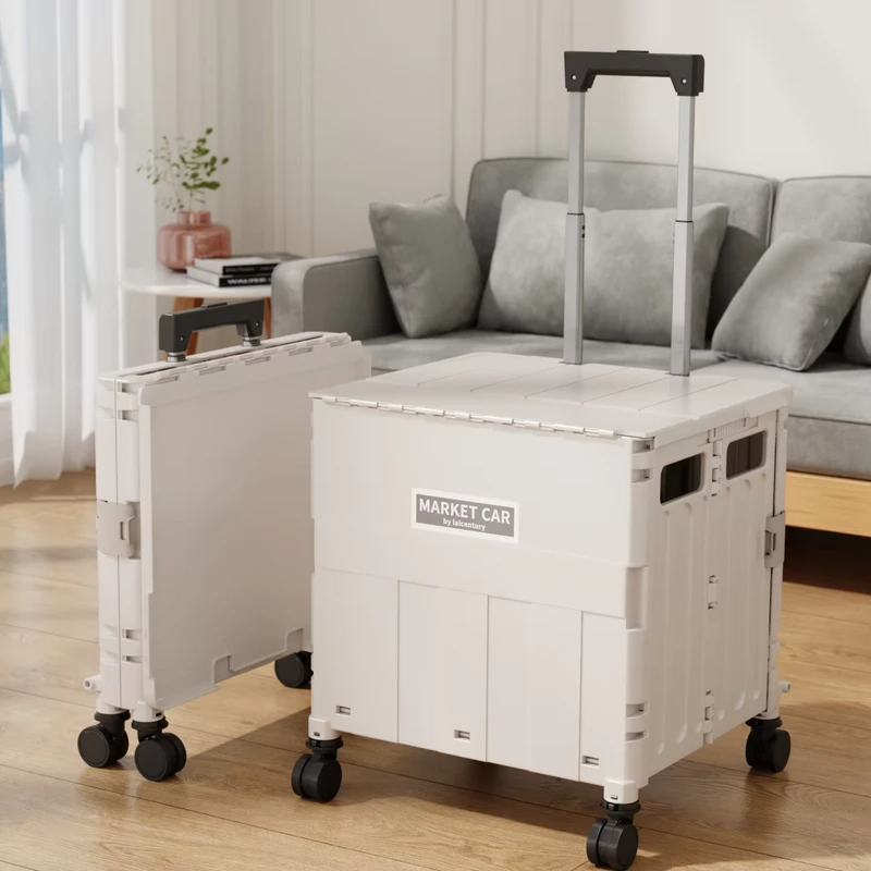 Space Saving Foldable Shopping Trolley Heavy Duty Plastic Utility Cart for Outdoor Foldable Storage Containers Organizers