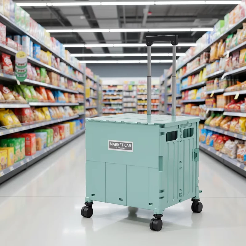 Space Saving Foldable Trolley 4 Wheels PP Plastic Food Container Eco Friendly Easy Cleaning for Shopping Cart